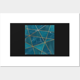 Teal and Gold Geometric Pattern Posters and Art